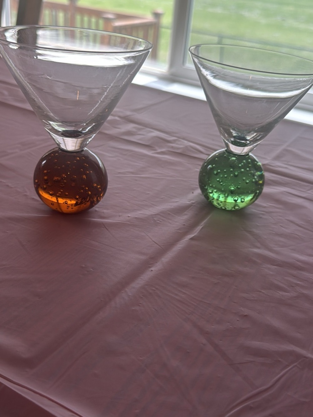 Vintage Bubble-Base Martini Glasses - Amber & Green Bases